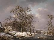 Andreas Schelfhout Figures in a Winter Landscape oil painting on canvas